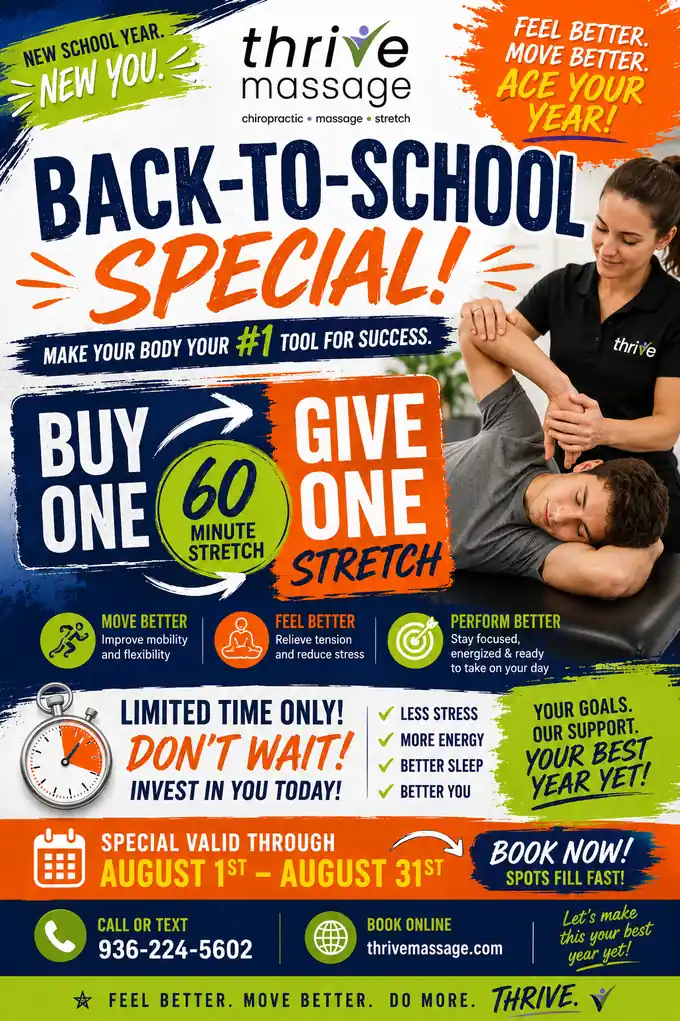 Massage Therapy The Woodlands TX Back to School Pop Up