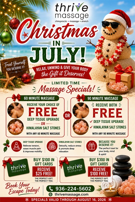 Massage Therapy The Woodlands TX Christmas in July Pop-up
